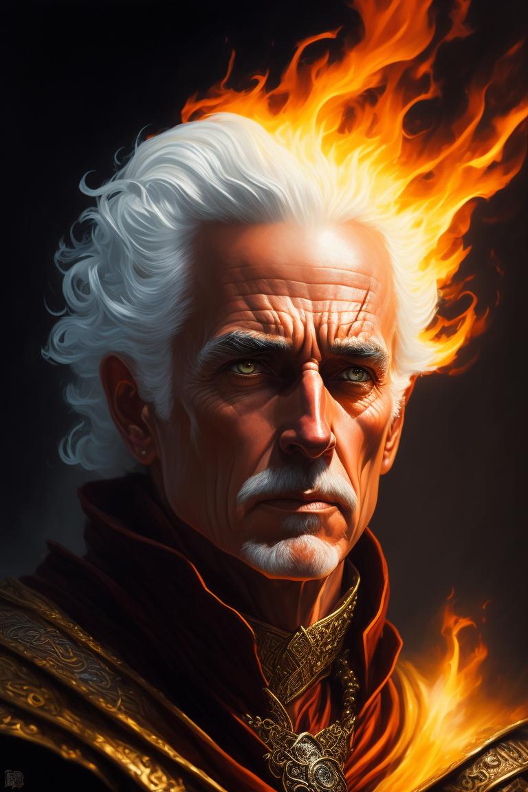 D&D portrait of, fire genasi wizard

, fantasy d&d style, Rim lighting, perfect line quality, high pretty realistic quality oil painting, art by norman rockwell, Centered, dark outlines, perfect white balance, color grading, 16K, Dynamic pose, Sharp, Sharp edges