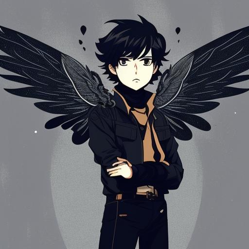 anime boy with wings and black hair