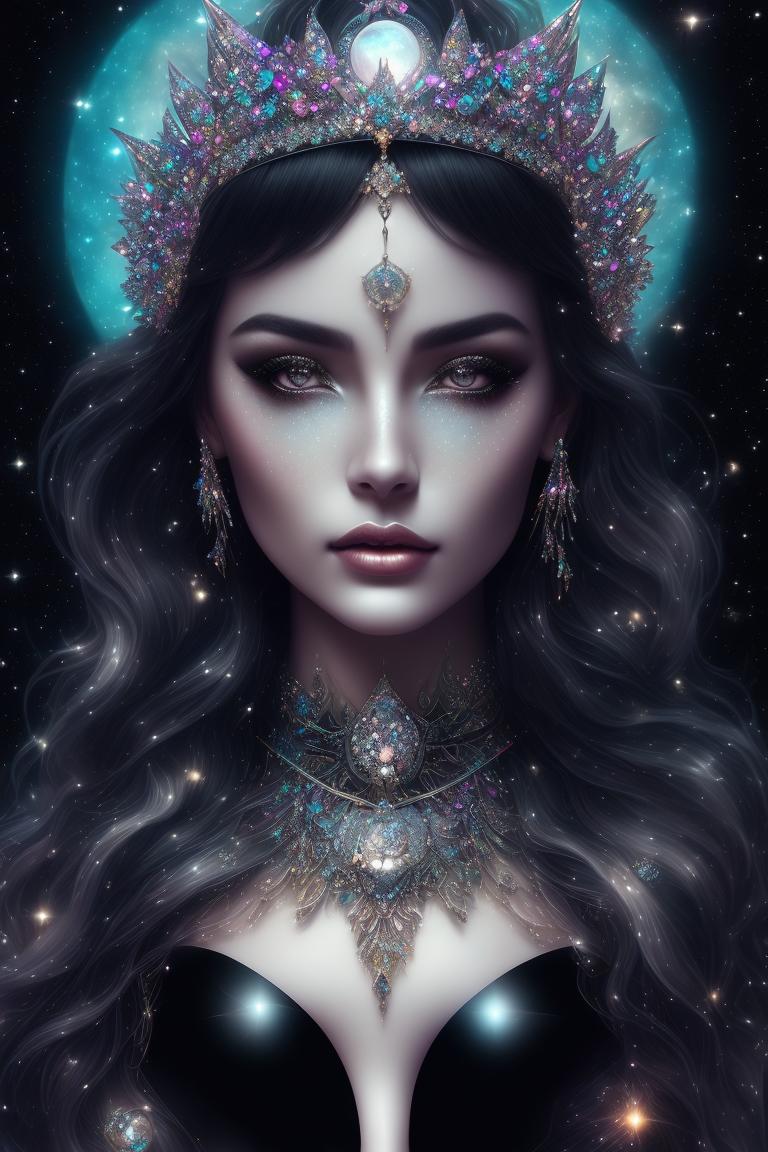 deadmanatee675 beautiful celestial goddess, full moon, wear crystal