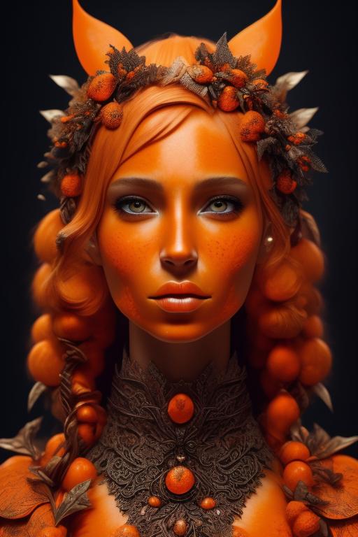 Orange skinned, a fierce ((orange skinned)) eladrin elf druid wearing bark armor with autumn leaves details., Beautiful clothes, Beautiful hair, Big bright eyes, Beautiful, Bismuth, Cgi, Coherent face, Collection, Costumes and props, Detailed face, Dynamic pose, Exotic features, Character concept art, Centered and symmetrical, Character sheet, Cinematic shot, Beautiful composition, Balanced composition, Beautiful lighting, Dramatic Lighting, Hair texture, Hightly detailed textures, Fantasy, Intricately detailed