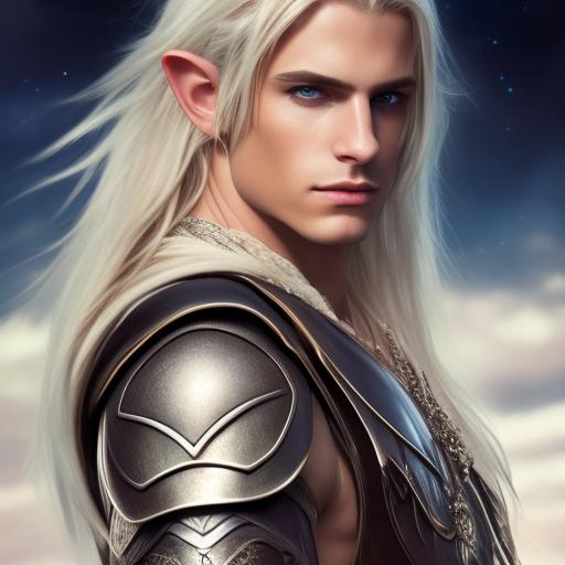 Desna: male elf early 20s very handsome with muscular body and {{long ...