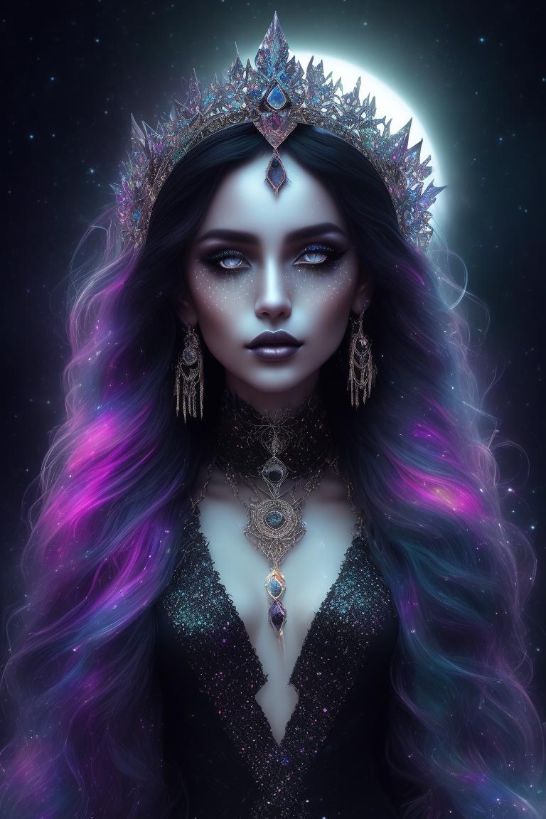fickleloris892 beautiful mystic witch, full moon, wear crystal crown