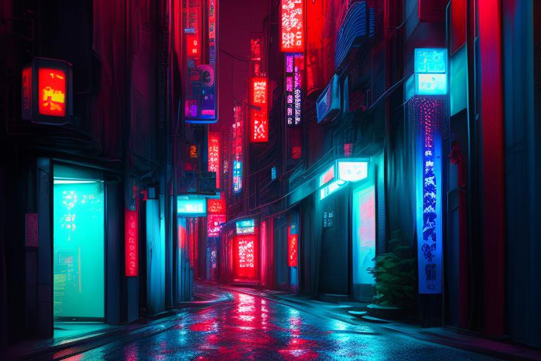 A cyberpunk city wallpaper, main colors is red, cyan