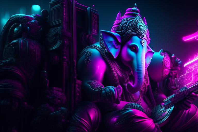 unkempt-ibex738: ganesha cyberpunk in downtown neon color