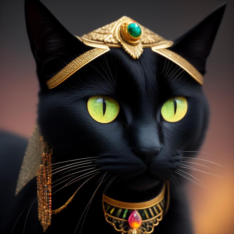 moral-turtle525: a black cat with sparkling green eyes, wearing a gold ...