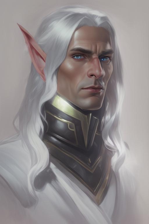 useful-owl316: Male ((elf)), long white hair, strong jaw, black eyes