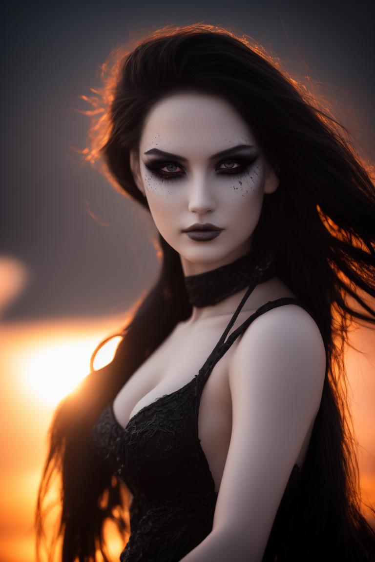 Naglauamorda: black metal girl, devil makeup, beautiful gorgeous,  realistically detailed, proportional body, Nikon 70-200mm f2.8G, sitting  on a throne surrounded by demons