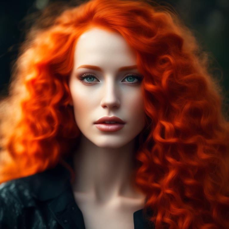 zyhzyh: a close up of a woman with long red hair, orange skin and long ...