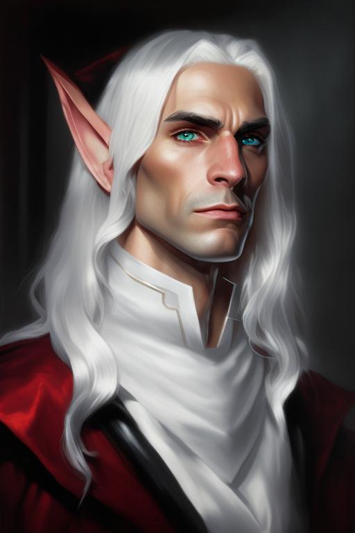 useful-owl316: Male ((elf)), long white hair, strong jaw, black eyes