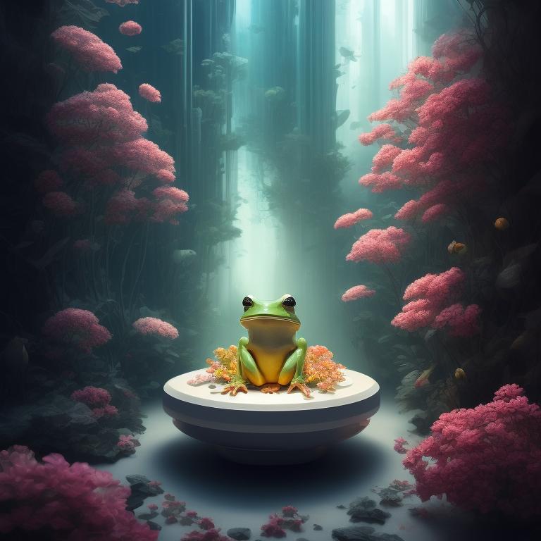 fair-termite587: Frog Robot meditating in lotus bed