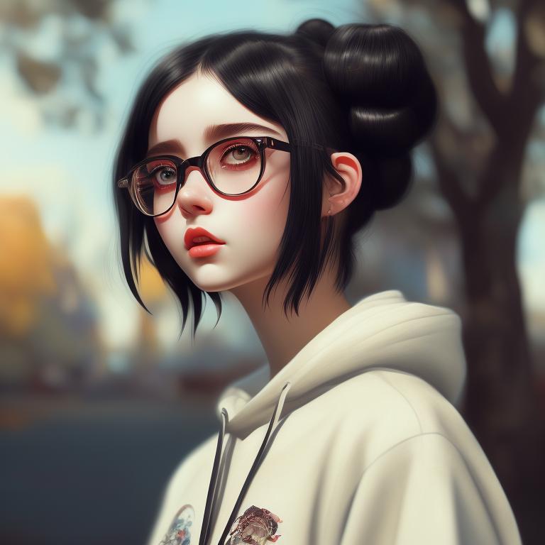 Hoodie Anime Girl With Black Hair And Glasses edu.svet.gob.gt