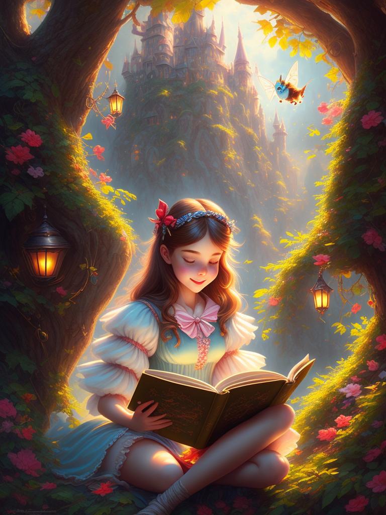 Foul-Rabbit: solitary girl happily reading a book under a tree