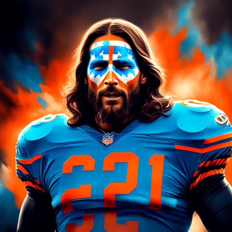 broken-wasp549: Jesus Christ as a Chicago Bears fan with full blue and  orange facepaint