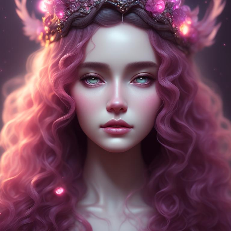 past-eland73: Heavenly pink etherial woman glowing eyes big curly long ...