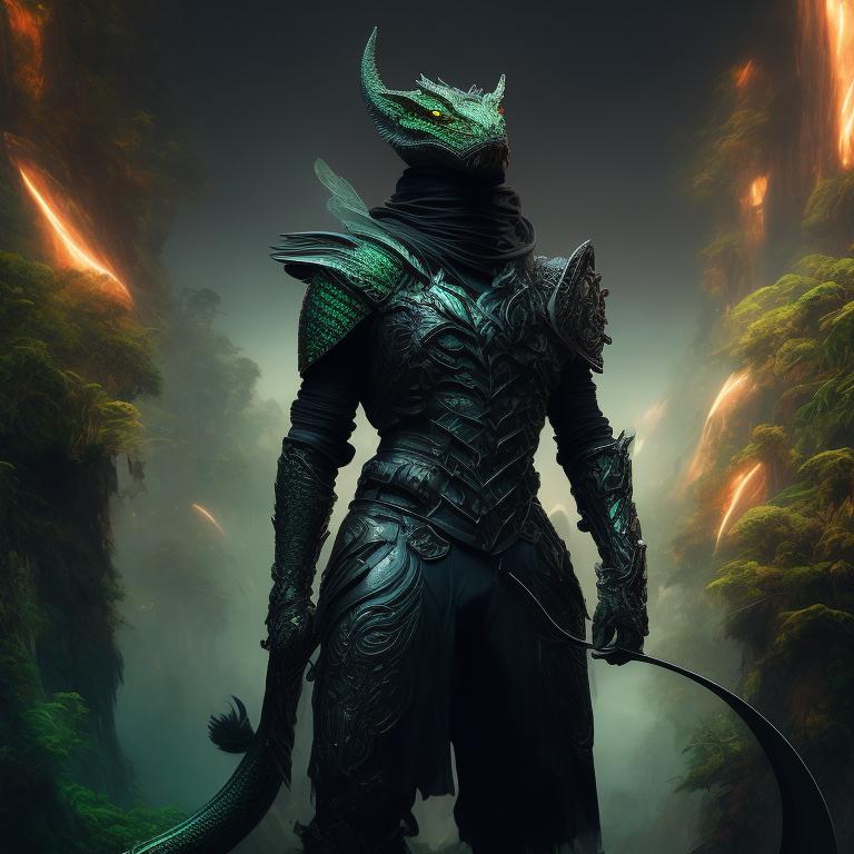 big-pelican736: A male green dragonborn archer in black