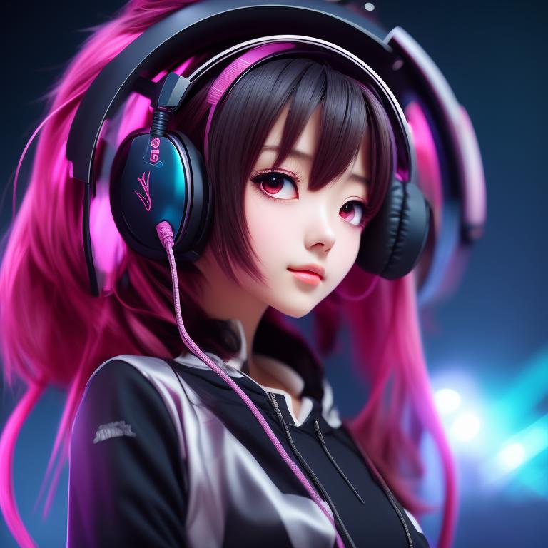 anime girl in headphones