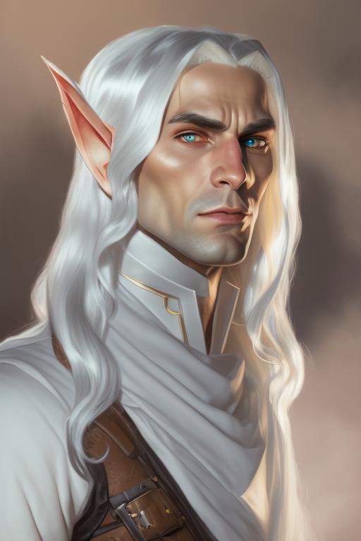 useful-owl316: Male ((elf)), long white hair, strong jaw, black eyes