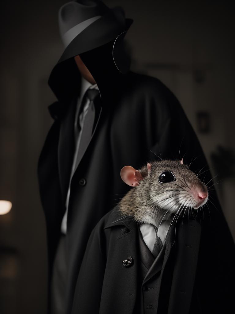 Fedoraxsa: A rat anthropomorphic detective in a black trench coat and ...