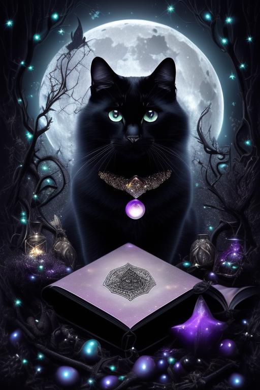 Moon cat journal Spell Book of shadows Black cat celestial - Inspire Uplift