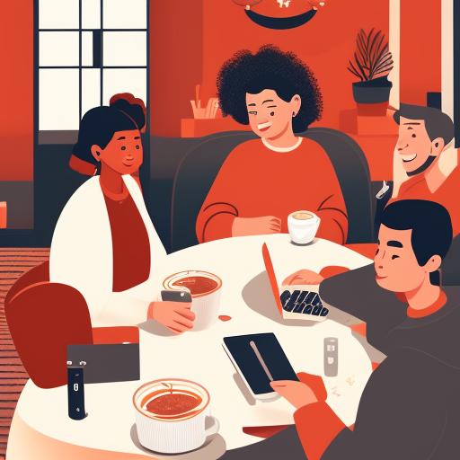 itchy-lion166: A group collaborating in a cozy coffee shop