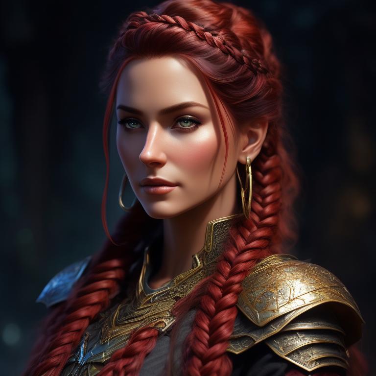 starry-mouse356: female paladin, long red braided hair, ultra detailed ...