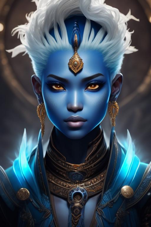 SilverEvermoore: a beautiful blue skinned air genasi with a long white ...