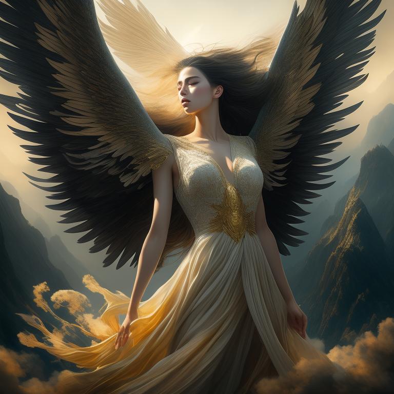 LuciVincious: Female fallen angel with gold tipped black wings ...