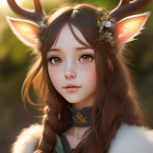 witty-rat818: Cute satyr female with antlers. Long hair covers ears ...