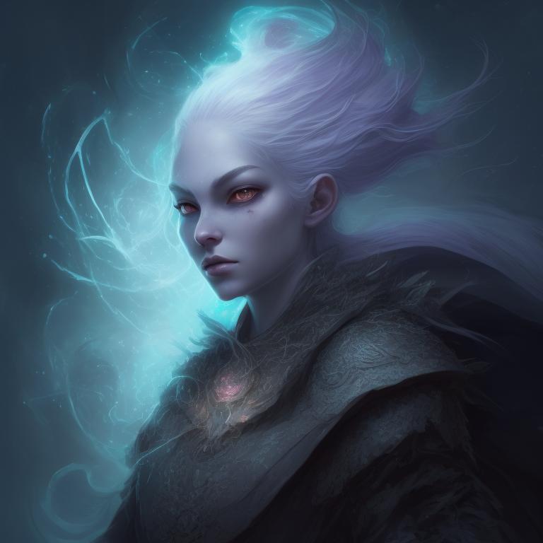 Female DND TOTRLE TURTLE PERSON sorcerer with white hair and lilac eyes, dark fantasy, moonlit, mysterious, intricate, highly detailed, ethereal, digital painting, artstation, concept art, wisps of magic, sharp focus, illustration, art by magali villeneuve, ruan jia, reis o'brien, dnd character portrait, swirling cloak, enchanting, glow, mystical lighting, Tortle, Dnd