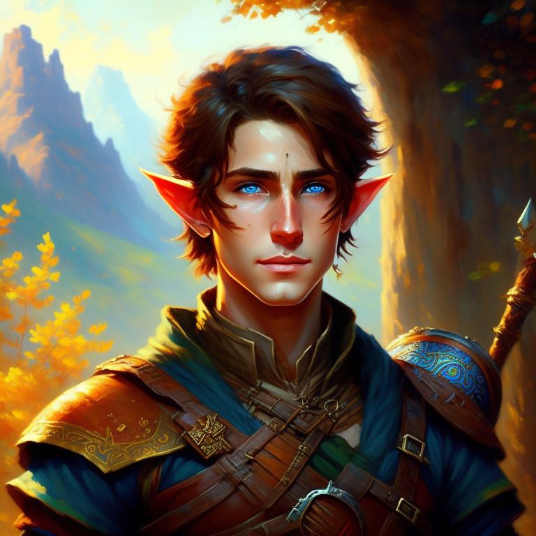 ParanormalBryce: Male. Elf. Archaeologist. Young. Happy. Blue eyes. Brown  hair. Dressed in legend of Zelda tears of the kingdom voe outfit.