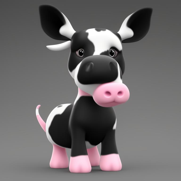 A graceful anthropomorphic cow with pastel pink hair in a serene