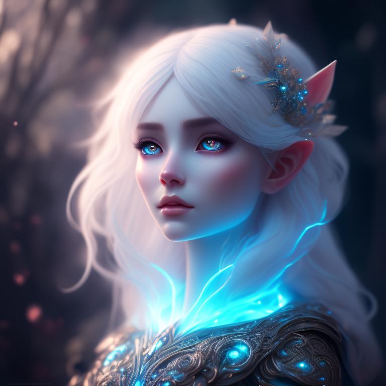 past-eland73: White etherial elf blue glowing eyes