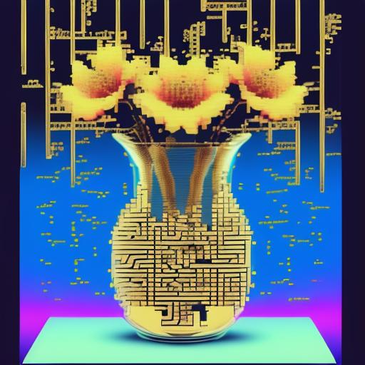 worldly-crow60: Cat in ASCII art, flowers in a glass vase, gold