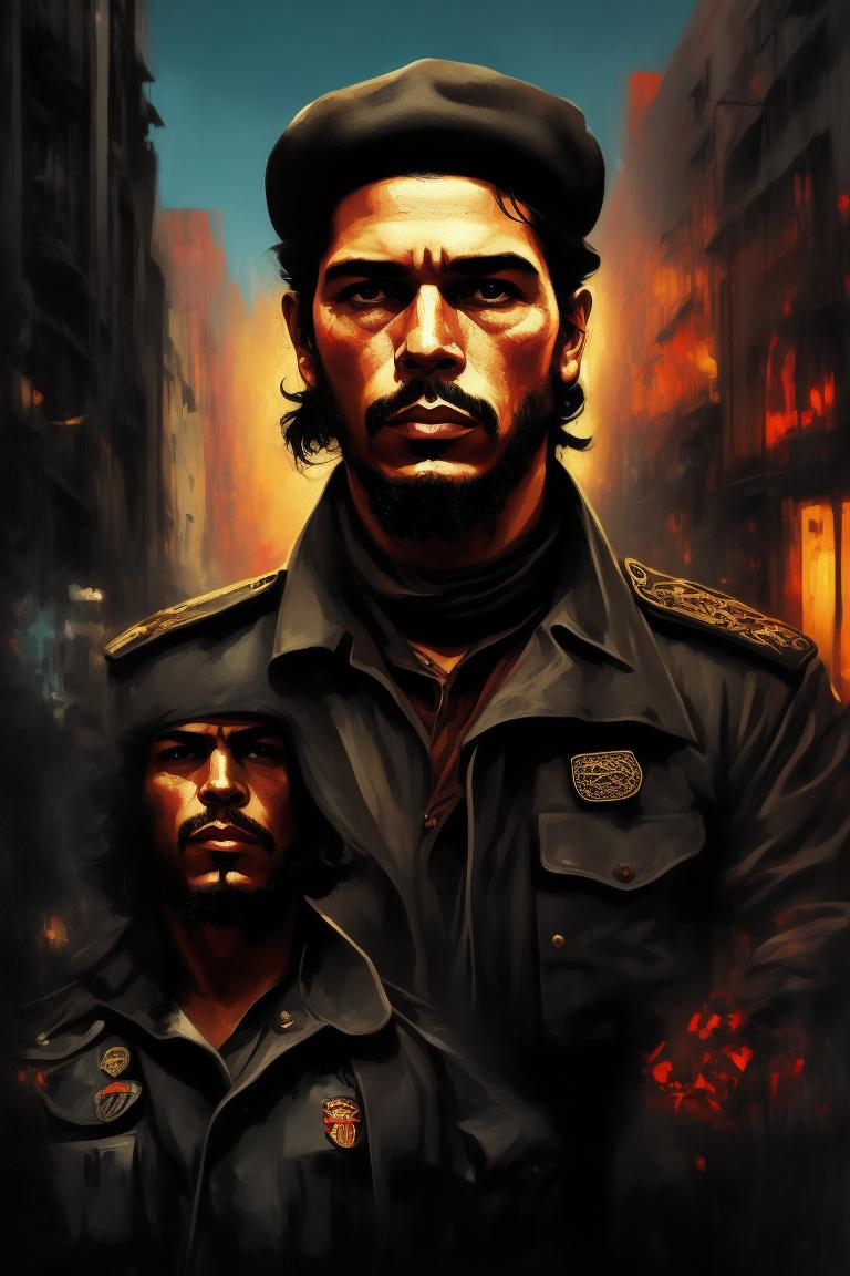 Ernesto ''Che'' Guevara, iconic revolutionary figure, in a gritty urban setting with graffiti wall, Intense lighting, monochromatic color scheme, Highly detailed, Digital painting, Artstation, Concept art, Sharp focus, Illustration, art by shepard fairey and banksy and diego rivera and frida kahlo and david alfaro siqueiros