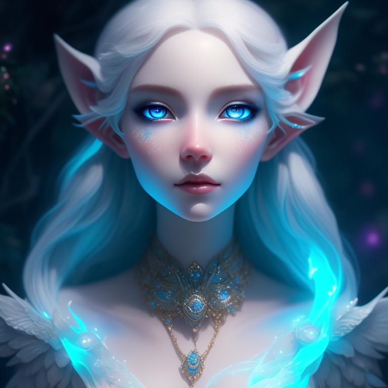 past-eland73: White etherial elf blue glowing eyes