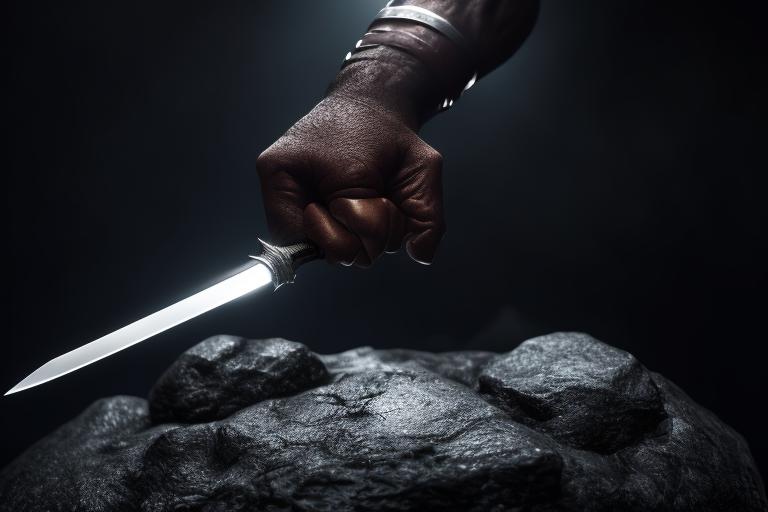 gloved hand holding sword