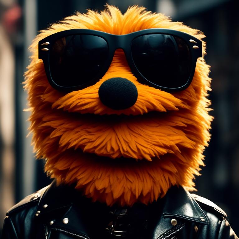 trustyfox371 tough guy puppet with a beard wearing sunglasses and