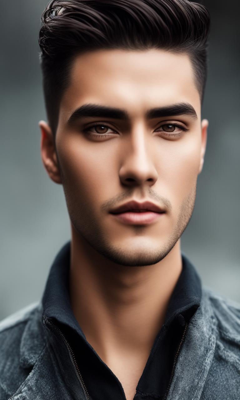 vast-lark545: Portrait full body view of a handsome young man with clean  cut hair, no facial hair, and fair white skin. His eyes were as dark as  night, and his lips were