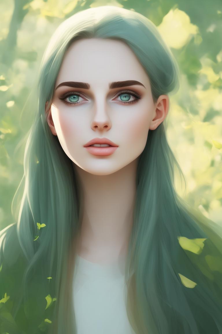 Jayahess Young Woman With Shining Eyes Greenery Soft Muted Pastel