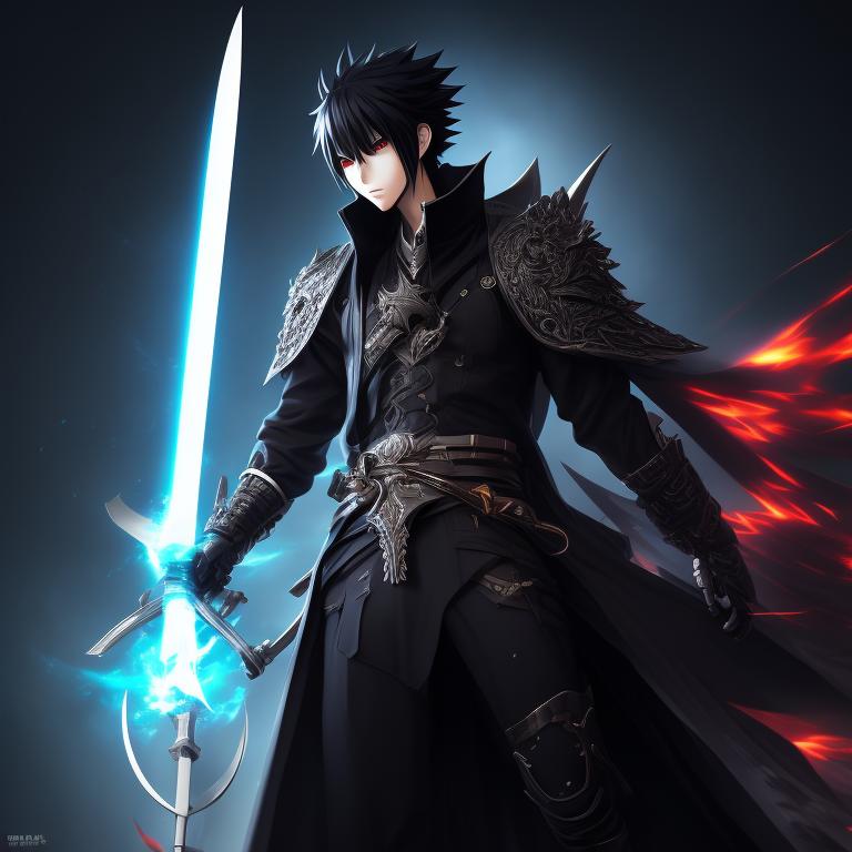 A dark anime character wielding a black sword with an enigmatic aura