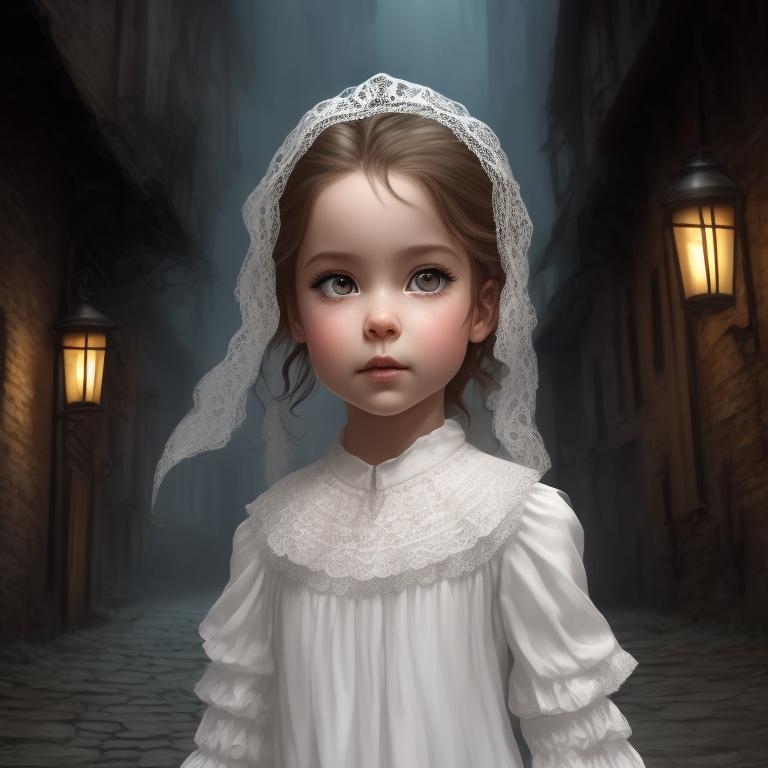 reliable-yak963: cute toddler girl with light brown skin wearing a white  blouse with white wavy hair that turns into white flames