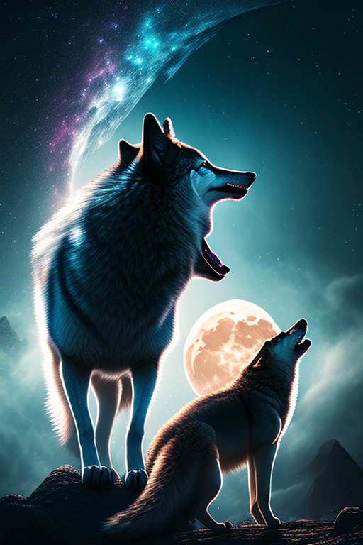 Pastel-skunk778: Wolf Howling To Full Moon In The Universe With Stars ...