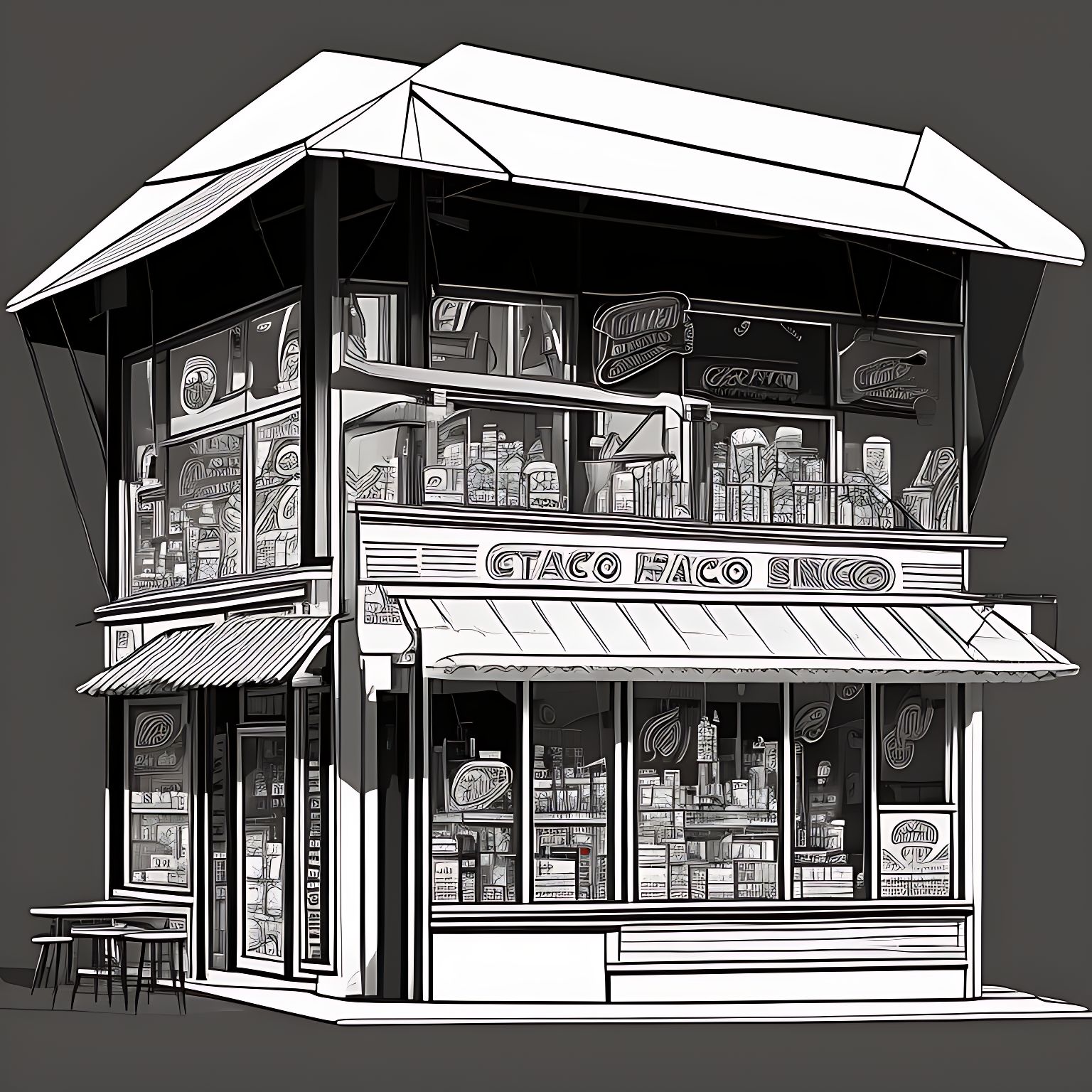storefront illustration black and white