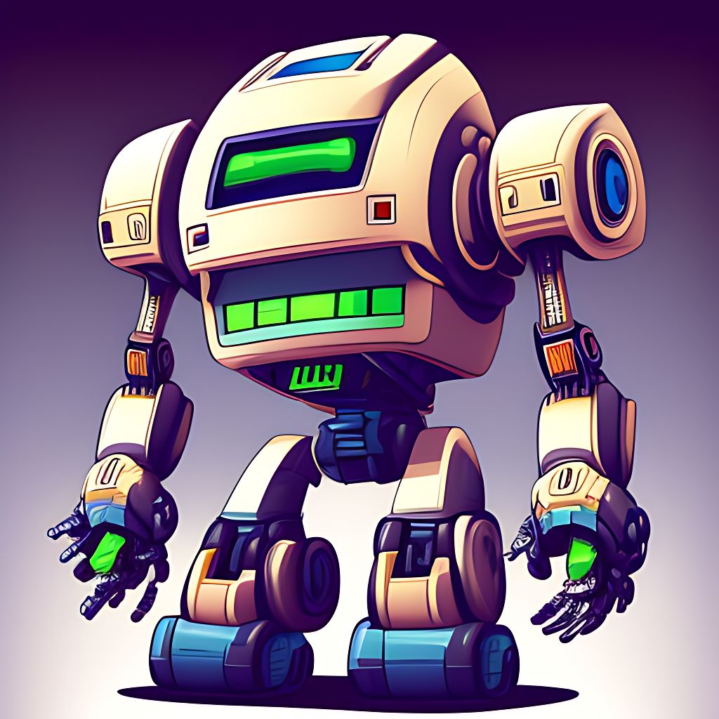 kaz a cartoon robot, vector art by Ken Sugimori, featured on