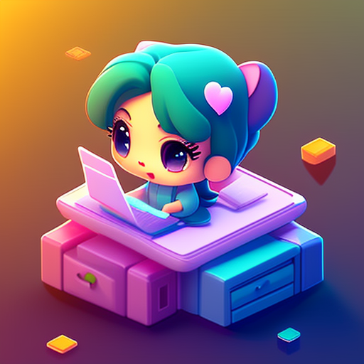 axelhook: Tiny cute isometric girl sitting at desk with computer emoji ...