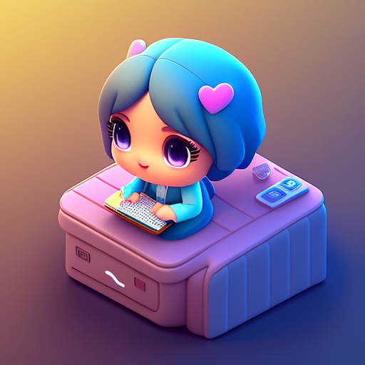 axelhook: Tiny cute isometric girl sitting at desk with computer emoji ...