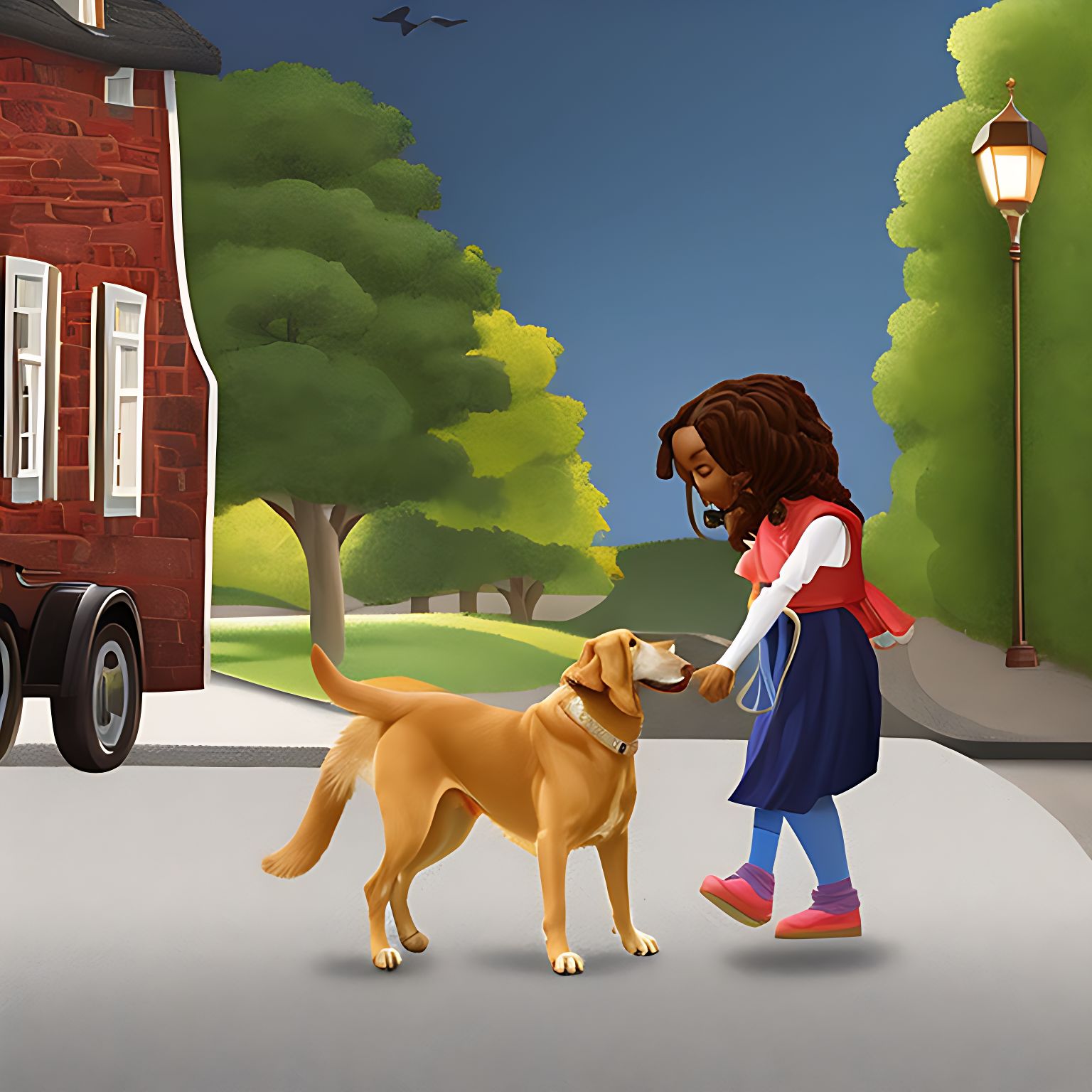 creative-cat70: illustration about a blind princess trying to cross the road  with her service dog