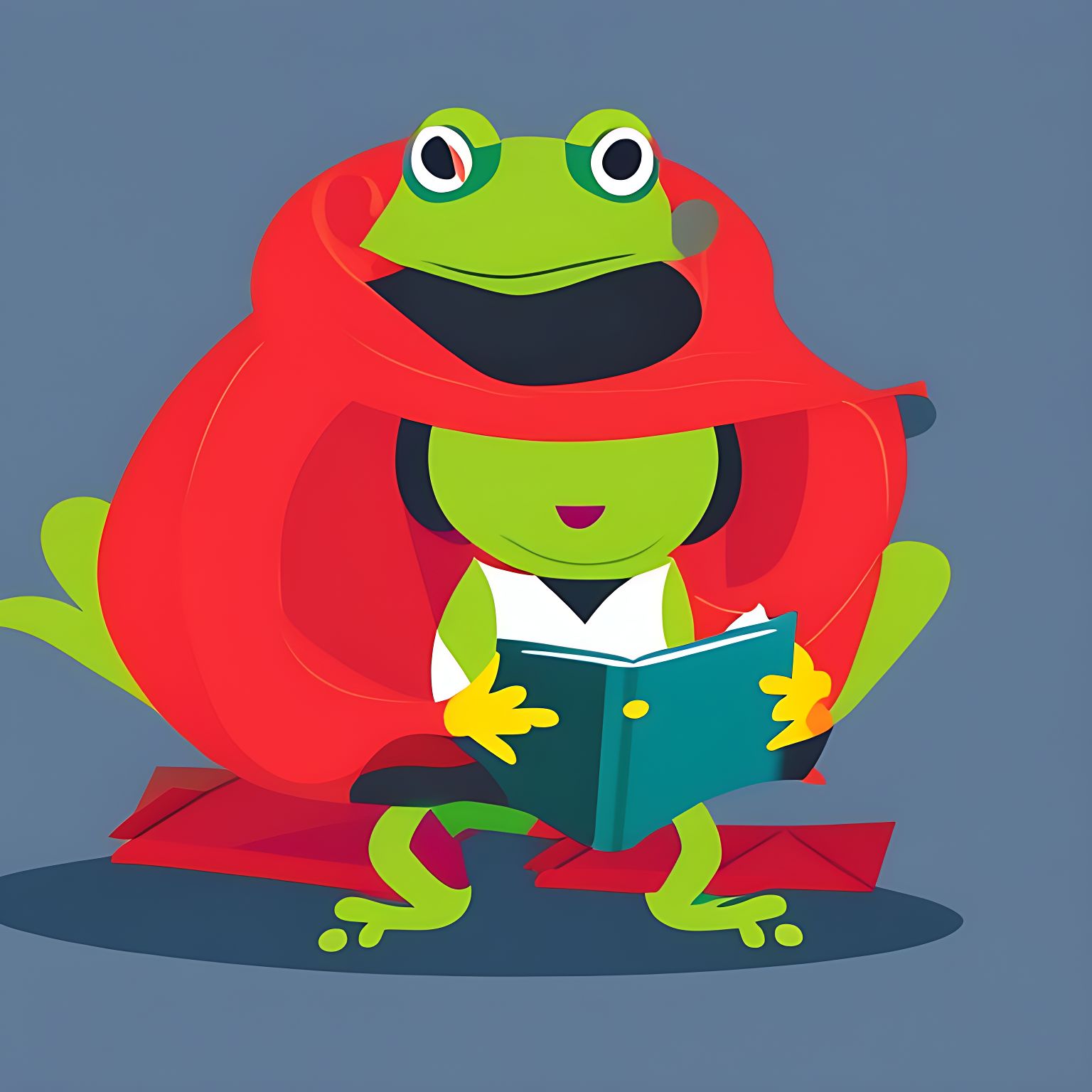 Vector illustration, Flat illustration, Illustration, a frog reading a book
, Trending on Artstation, Popular on Dribbble