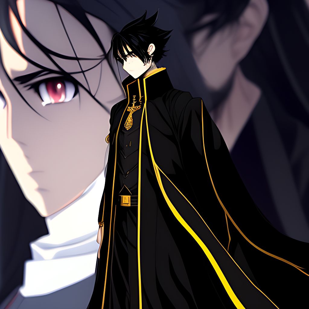 anime boy with black hair and yellow eyes