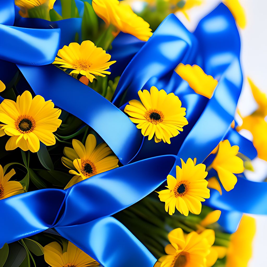 iskandersan: Bouquet of flowers tied with blue and yellow ribbon